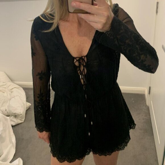 Zimmermann Lucia Silk Embroidered Romper Black S0 b53E - Picture 4 of 9